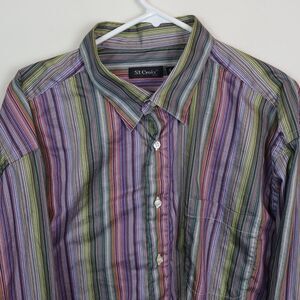 VTG St Croix Shirt Mens 3XL Green Striped Abstract Colorful Hidden Button Down